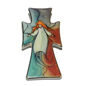Angel Cross P Buckley Moss Brooch 2000 2" Pin Pendant Mint He Has Risen